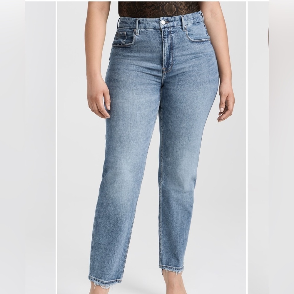 Good American Good Icon Straight Leg Jeans Plus Size 26 High Waist Light Wash